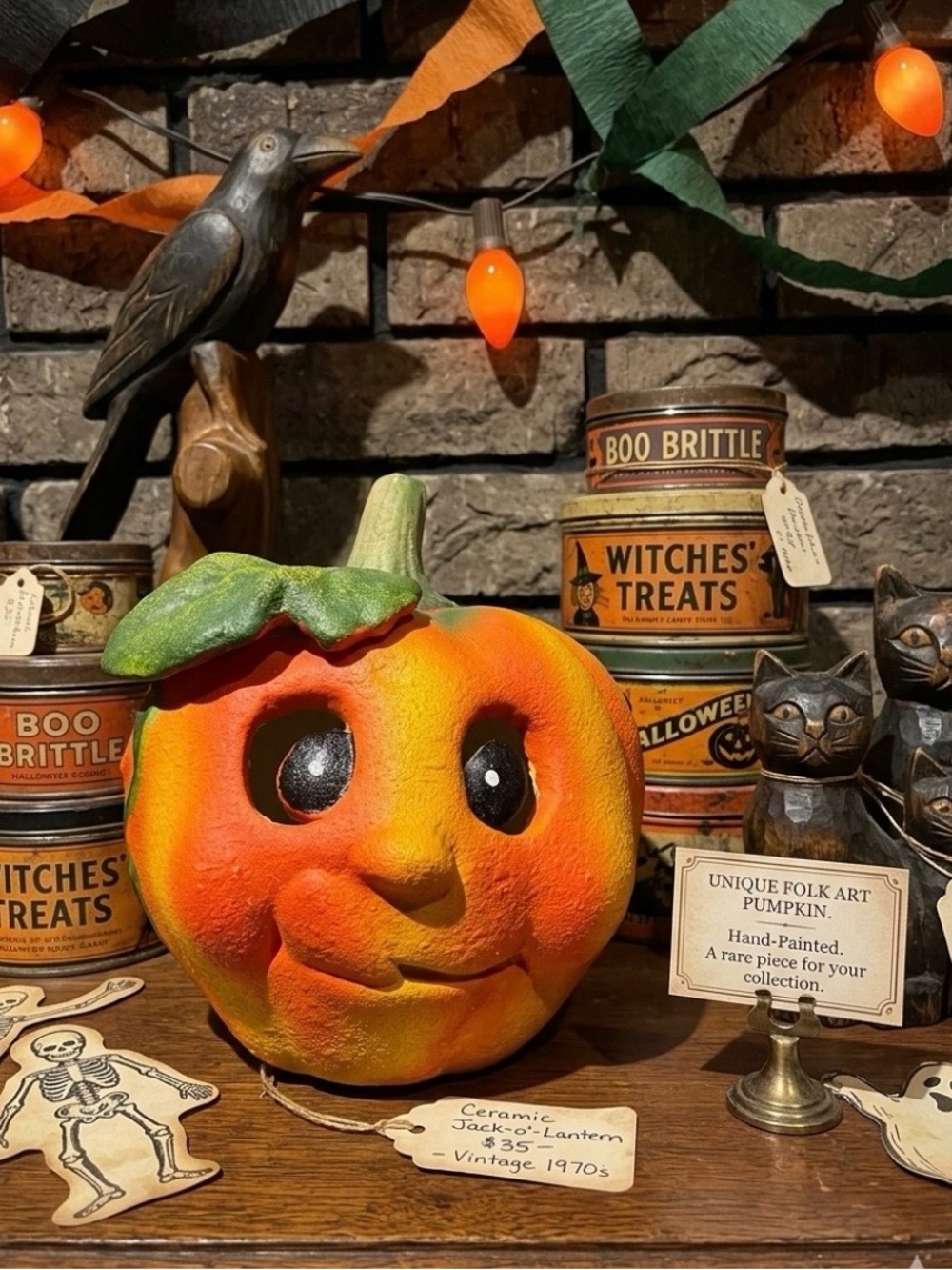 VTG anthropomorphic Retro Ceramic Jack-o’-Lantern Pumpkin Face Halloween